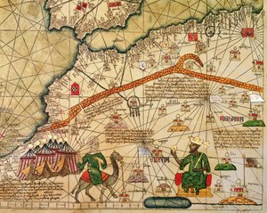 Detalle de copia de un mapa catalán de Europa y el norte de África, presentado a Carlos V de Francia en 1381